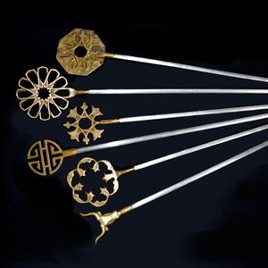 Vintage Turkish Shish Kabob Skewers Assorted Brass Deco LOT of 6 Stainless Steel